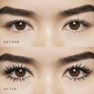 A close up before and after eye image of Lancome Monsieur Big Volumizing Mascara for dramatic lashes