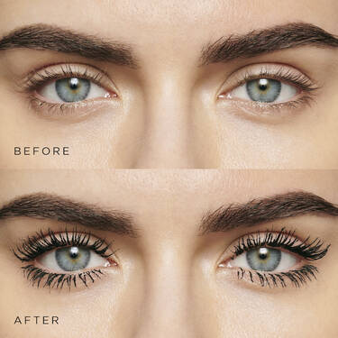 Close up before and after eye image of Lancome Monsieur Big Volumizing Mascara a volumizing and lengthening mascara