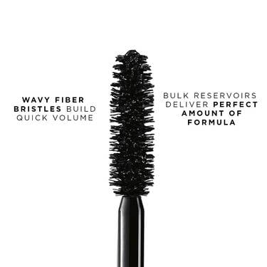 Close up mascara brush image of Lancome Monsieur Big Volumizing Mascara with a big soft brush and wavy fiber bristles
